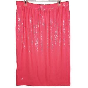 J. Crew Collection Pull-on Midi Skirt Allover Sequins Pink Large Holiday Pencil